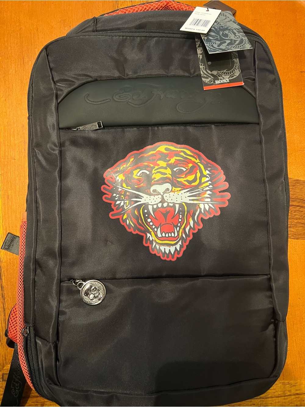 Ed Hardy Black Backpack with Red & Yellow Tiger Motif